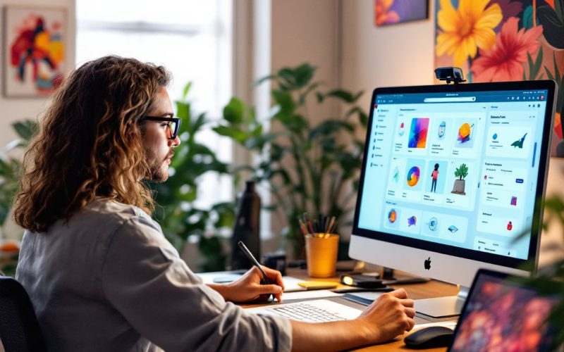 Freelancing with AI Tools to Boost Productivity and Income Freelancer using AI tools on a laptop to offer digital services like writing, design, and automation.